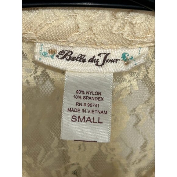 Belle Du Jour Sheer Butter Yellow Lace Button-Down Blouse Womens Sz Small - Picture 6 of 10